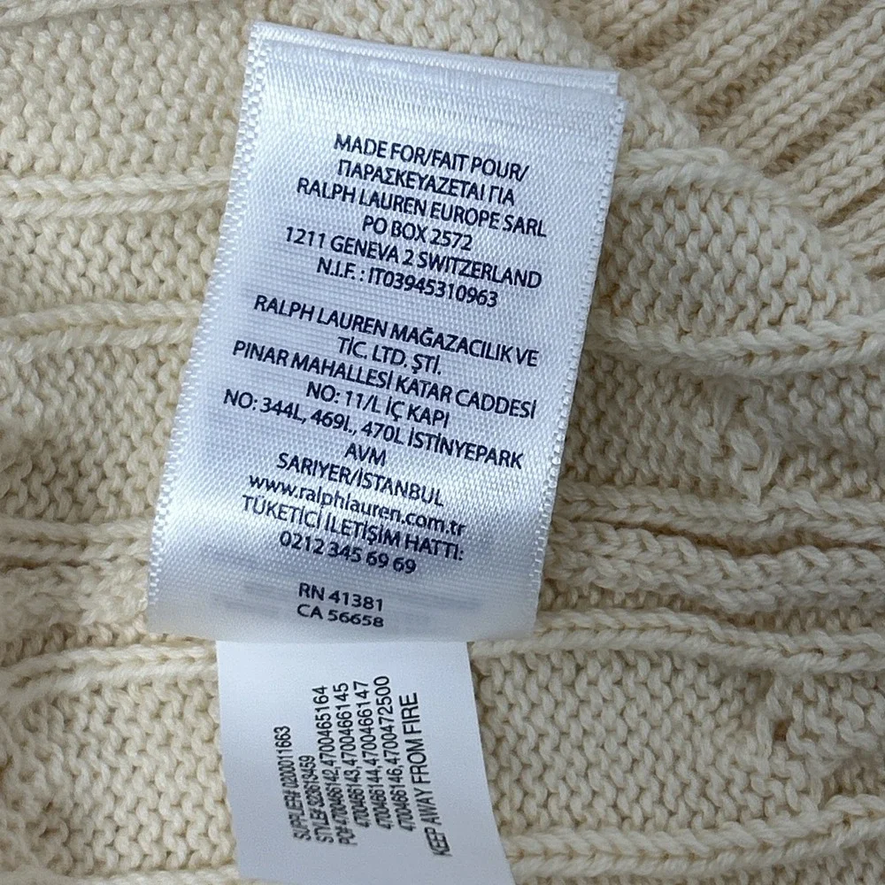 Polo Ralph Lauren Boys XL 18-20 Cream Cotton Cable Knit V-Neck Sweater Vest Kids